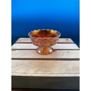 Vintage Fenton Marigold Carnival Glass Orange Tree Pedestal Fruit Bowl Compote
